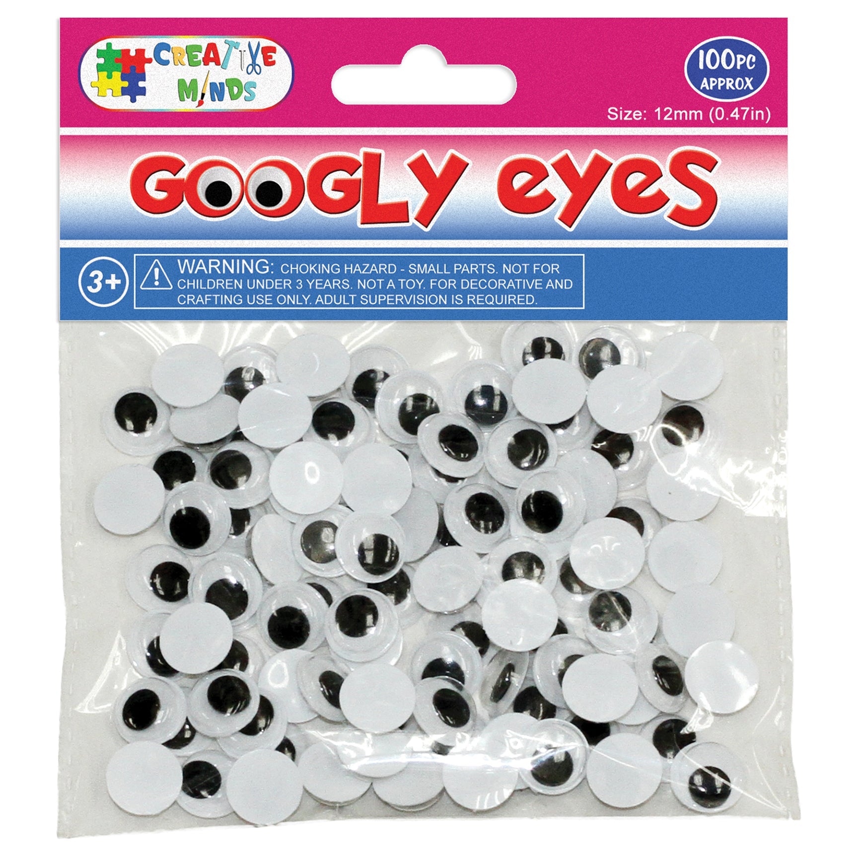 GOOGLY EYES; ROUND 12MM 100CT