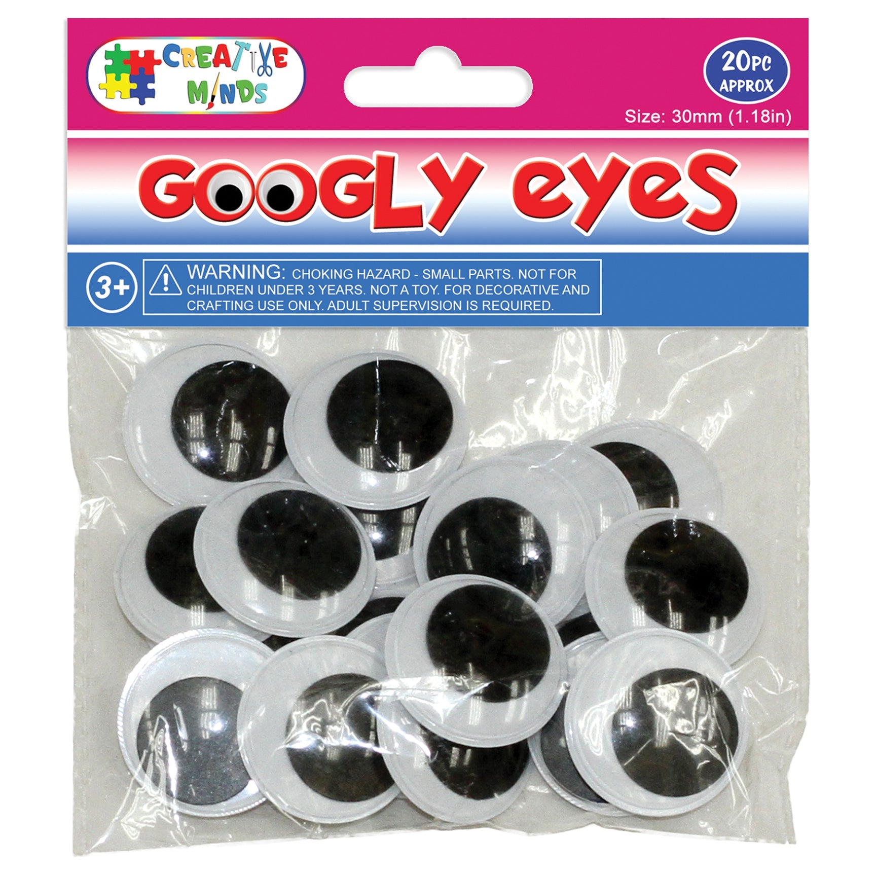 GOOGLY EYES; ROUND 30MM 20CT