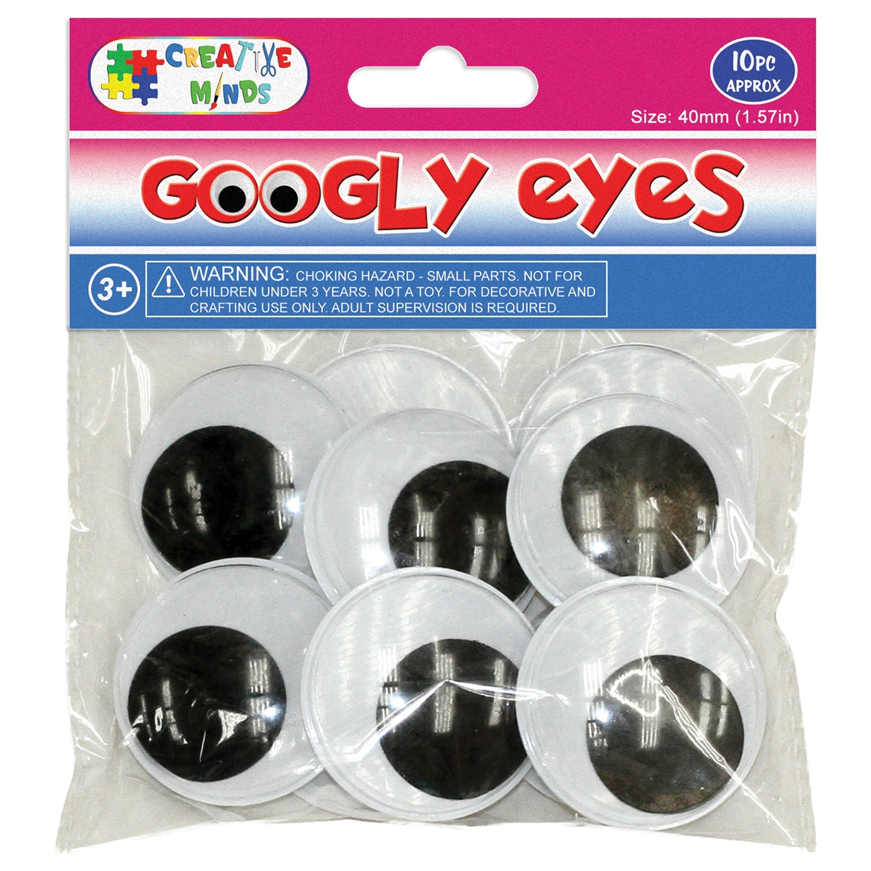 GOOGLY EYES ROUND 40MM 10CT