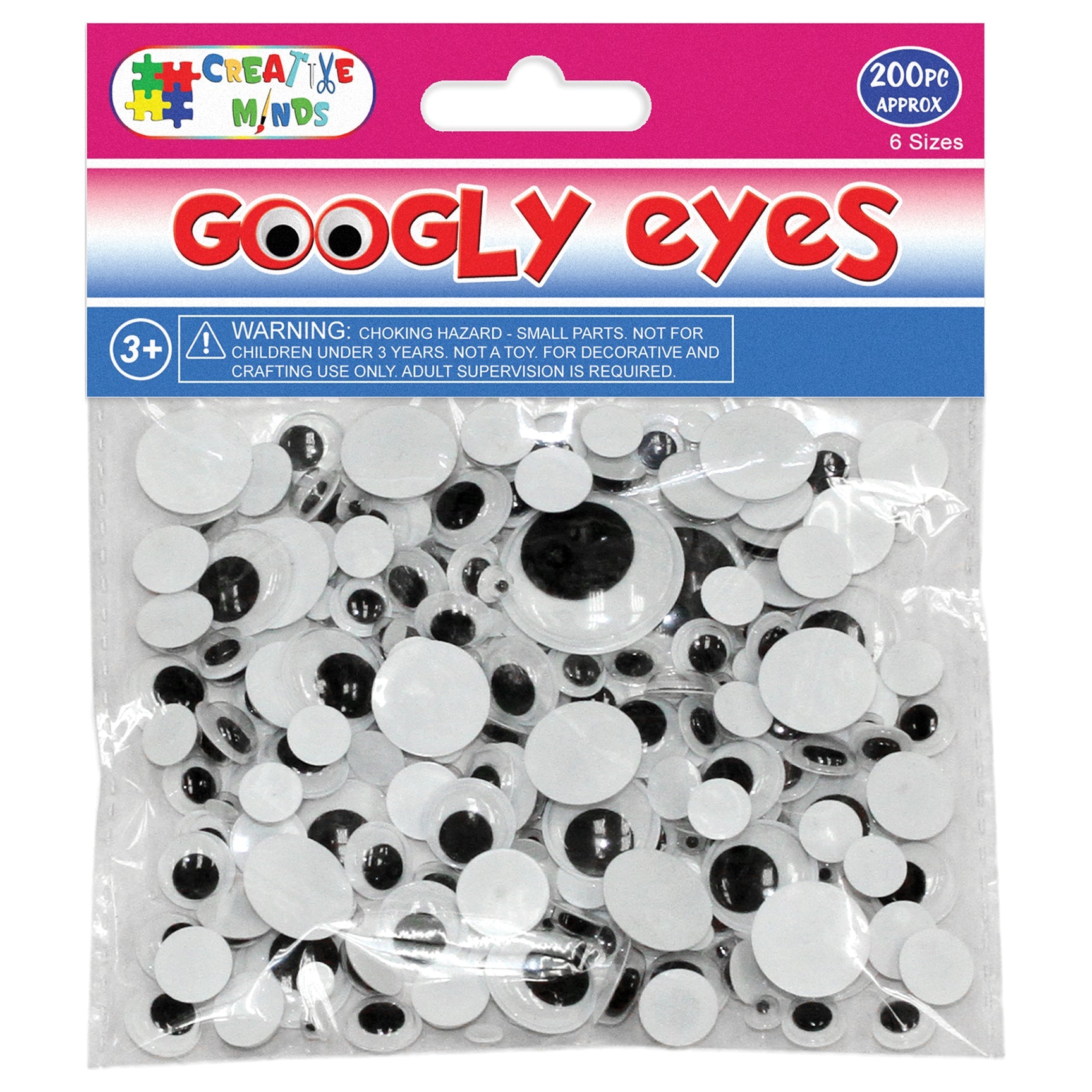 GOOGLY EYES; ROUND 5-24MM ASST. 200CT