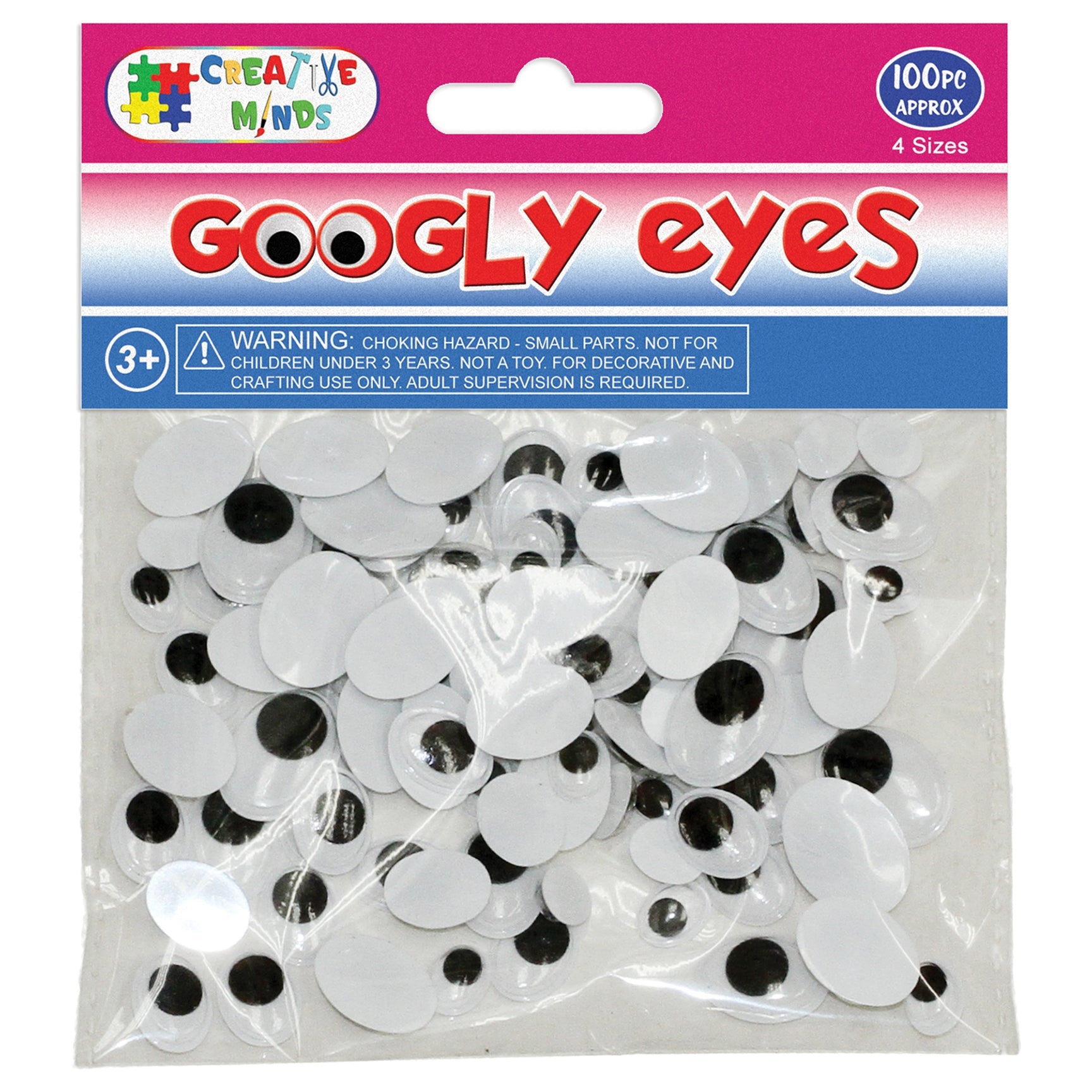 GOOGLY EYES; OVAL 10MM-19MM ASST. 100CT