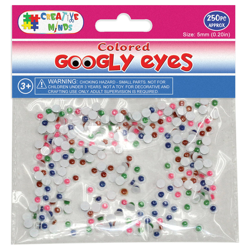 GOOGLY EYES; ROUND 5MM 250CT ASSTD. COLOR