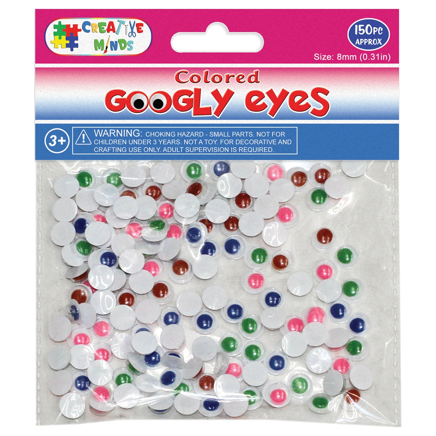 GOOGLY EYES ROUND 8MM 150CT ASSTD. COLOR