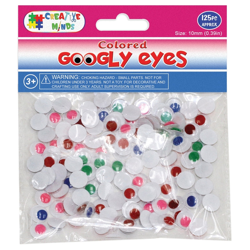 GOOGLY EYES; ROUND 10MM 125CT ASSTD. COLOR