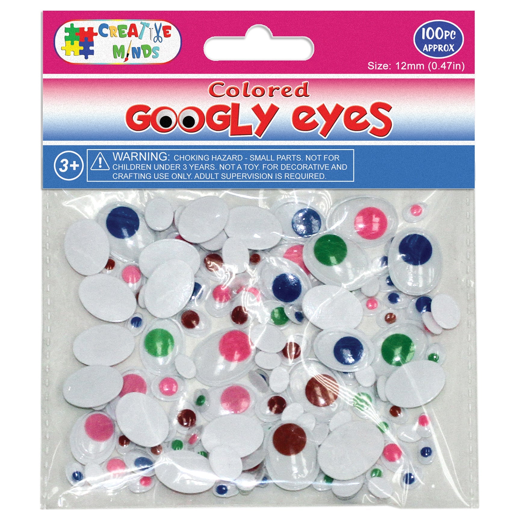 GOOGLY EYES OVAL 12MM 100CT ASSTD. COLOR