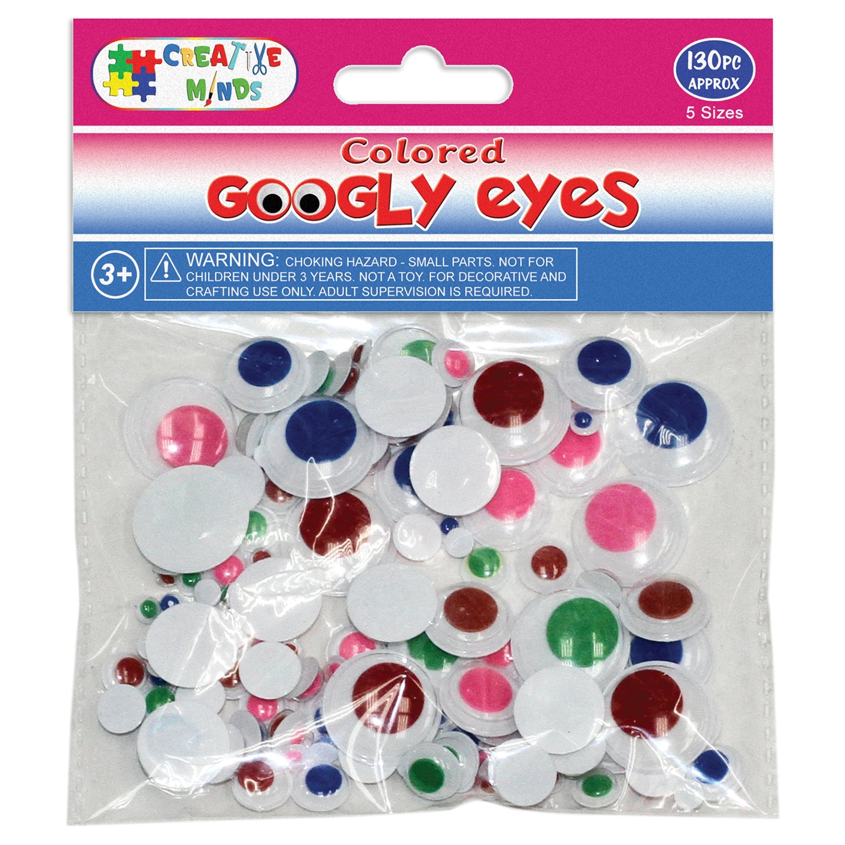 GOOGLY EYES; ROUND 5-20MM 130CT ASSTD. COLOR