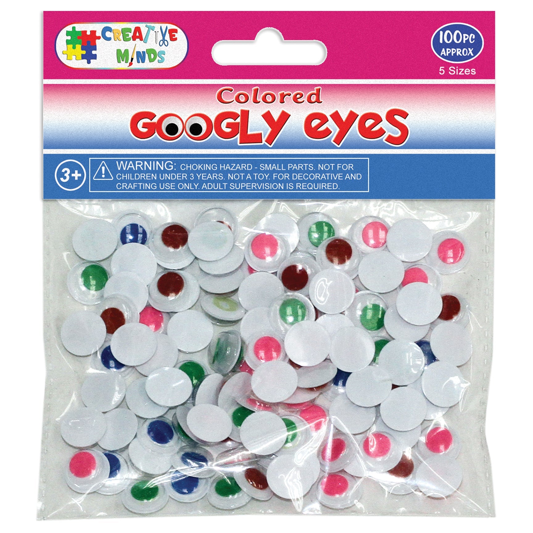 GOOGLY EYES OVAL 5-20MM 100CT ASSTD. COLOR