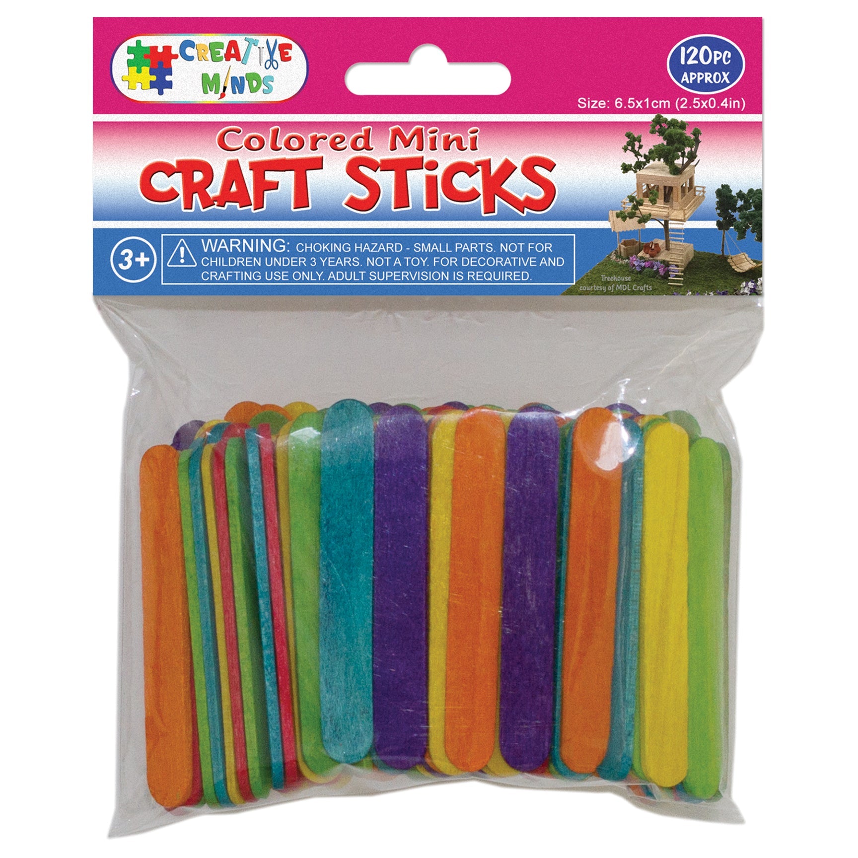 WOOD CRAFT STICKS MINI (COL) 6.5CMx1CM 120PC