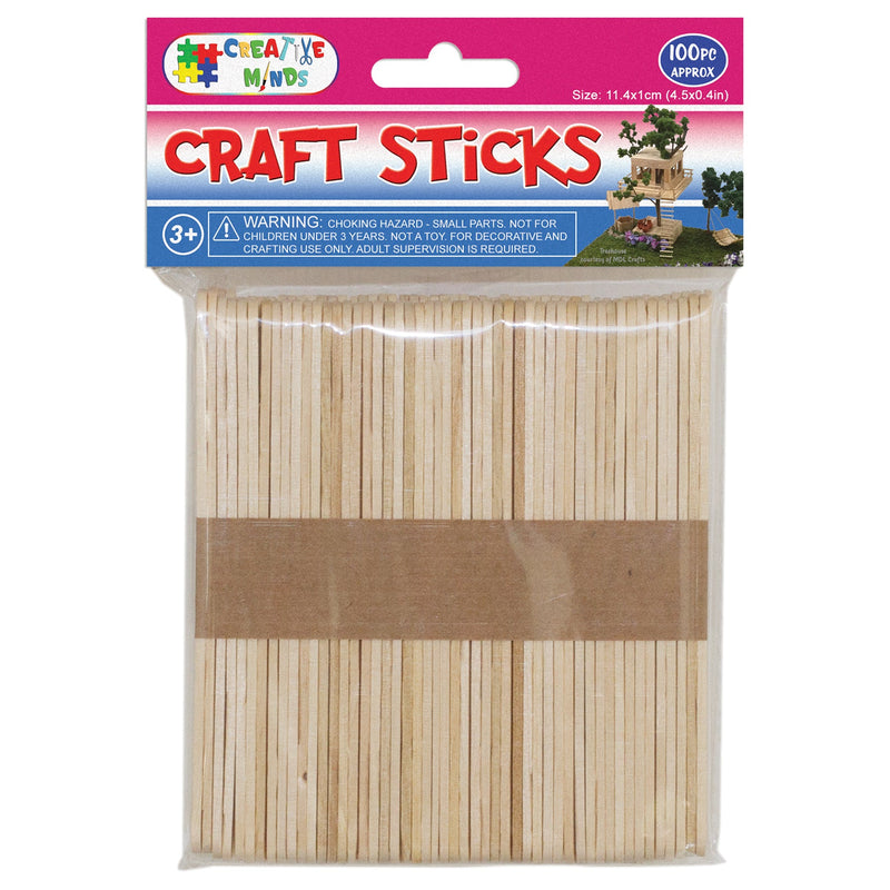 WOOD CRAFT STICKS (NAT) 11.4CMx1CM 100PC