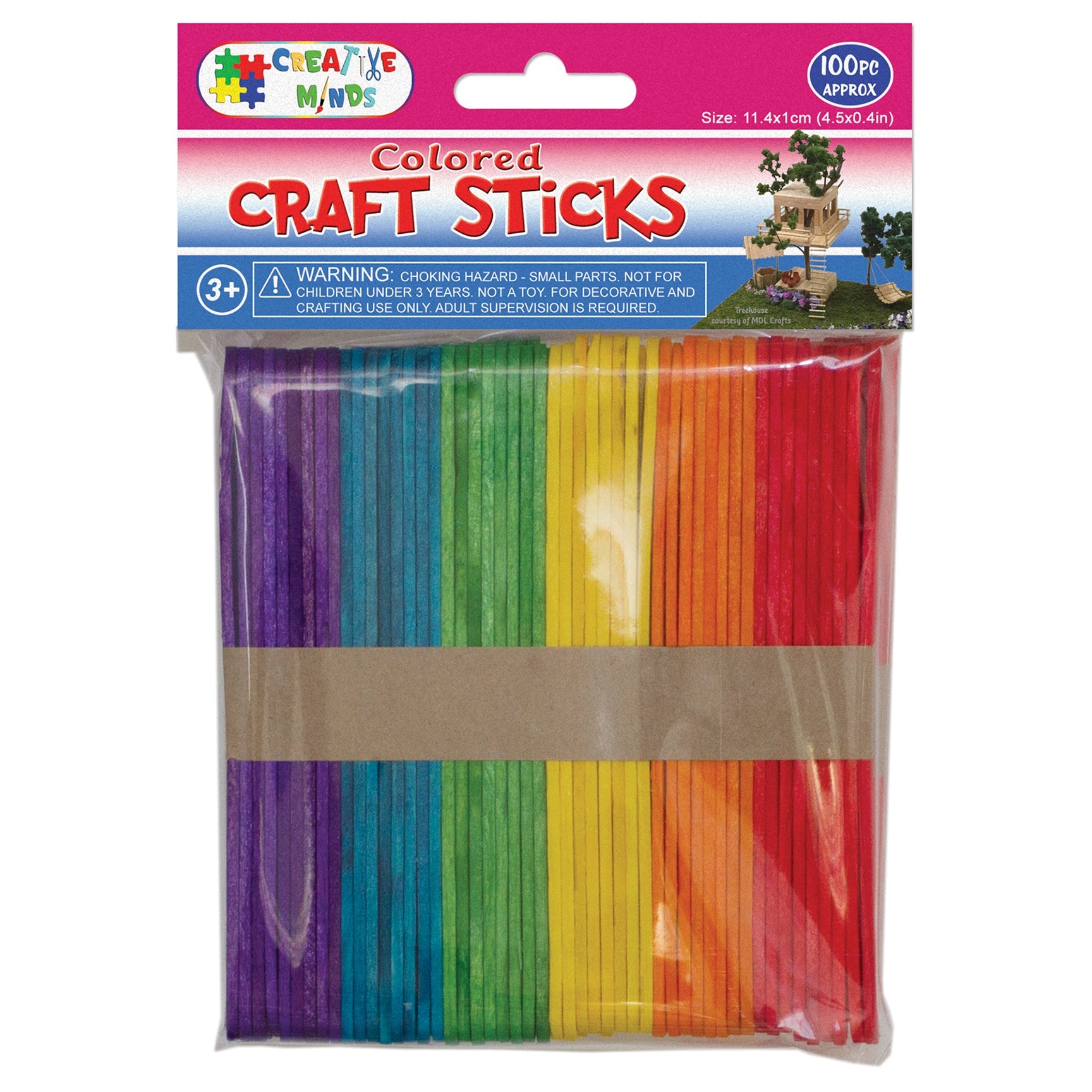 WOOD CRAFT STICKS (COL) 11.4CMx1CM 100PC