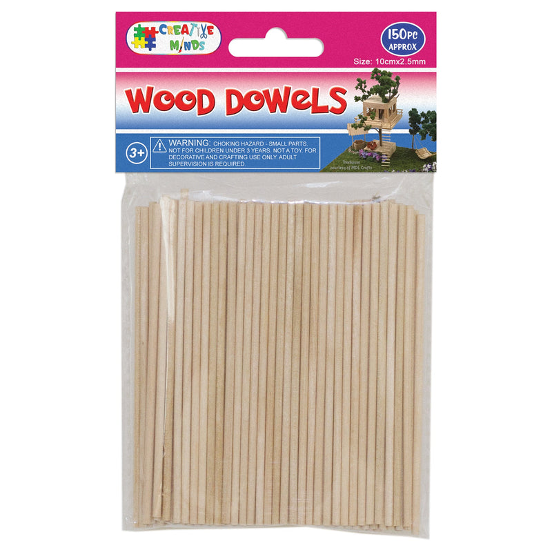 WOOD CRAFT DOWELS (NAT) 10CMx2.5MM 150PC