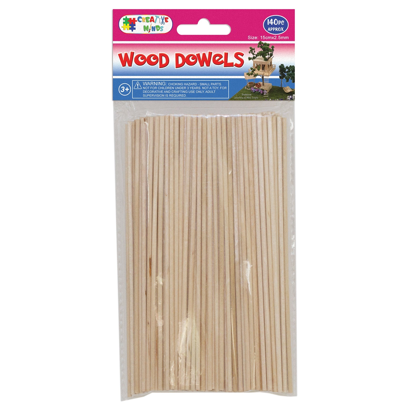 WOOD CRAFT DOWELS (NAT) 15CMx0.25CM 140PC