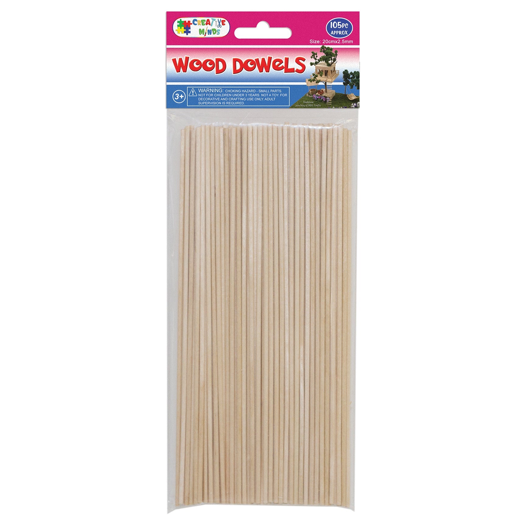 WOOD CRAFT DOWELS (NAT) 20CMx0.25CM 105PC