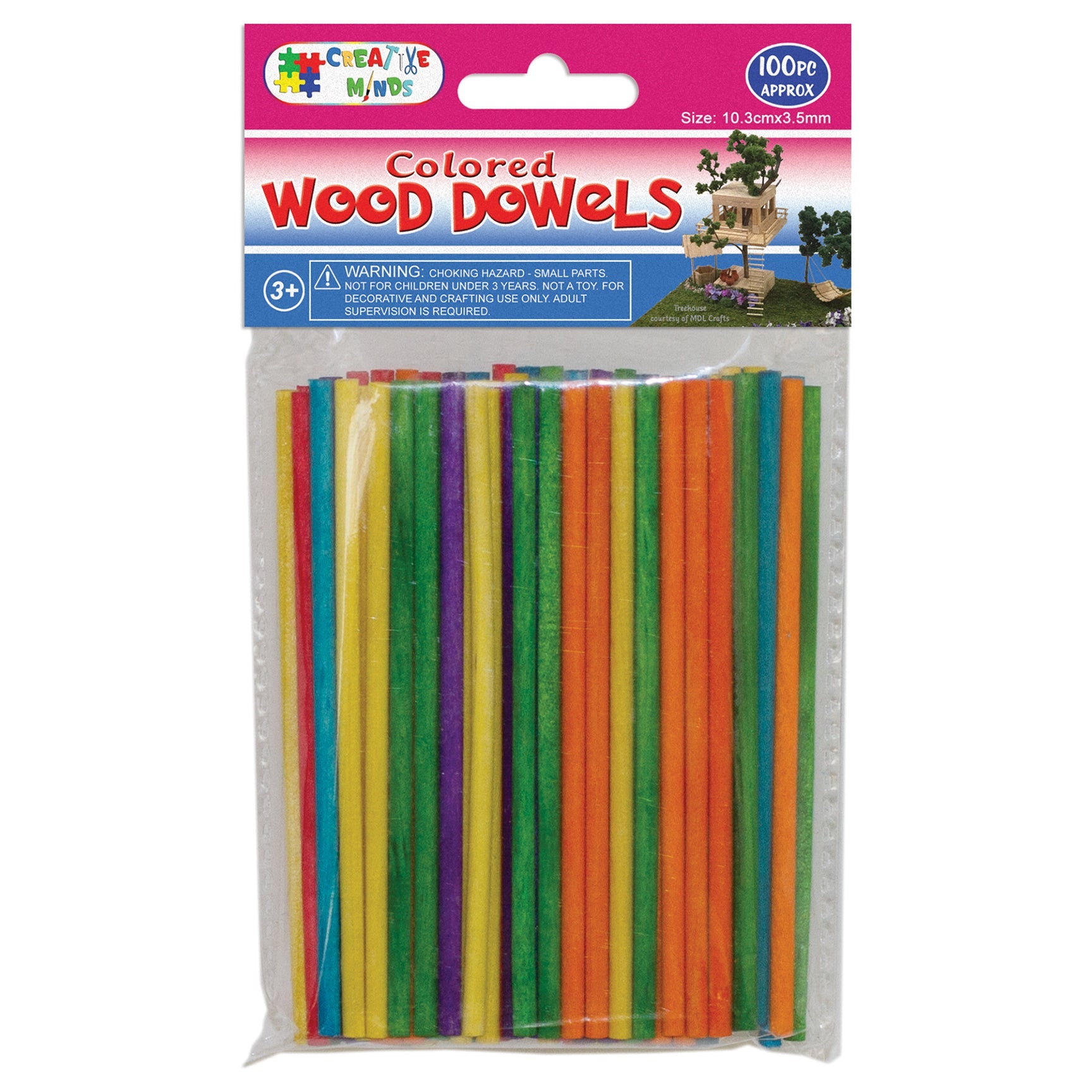 WOOD CRAFT DOWELS (COL) 10.3CMx3.5MM 100PC