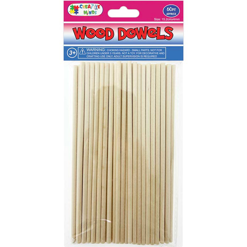 WOOD CRAFT DOWELS (NAT) 15.2CMx0.4CM 60PC