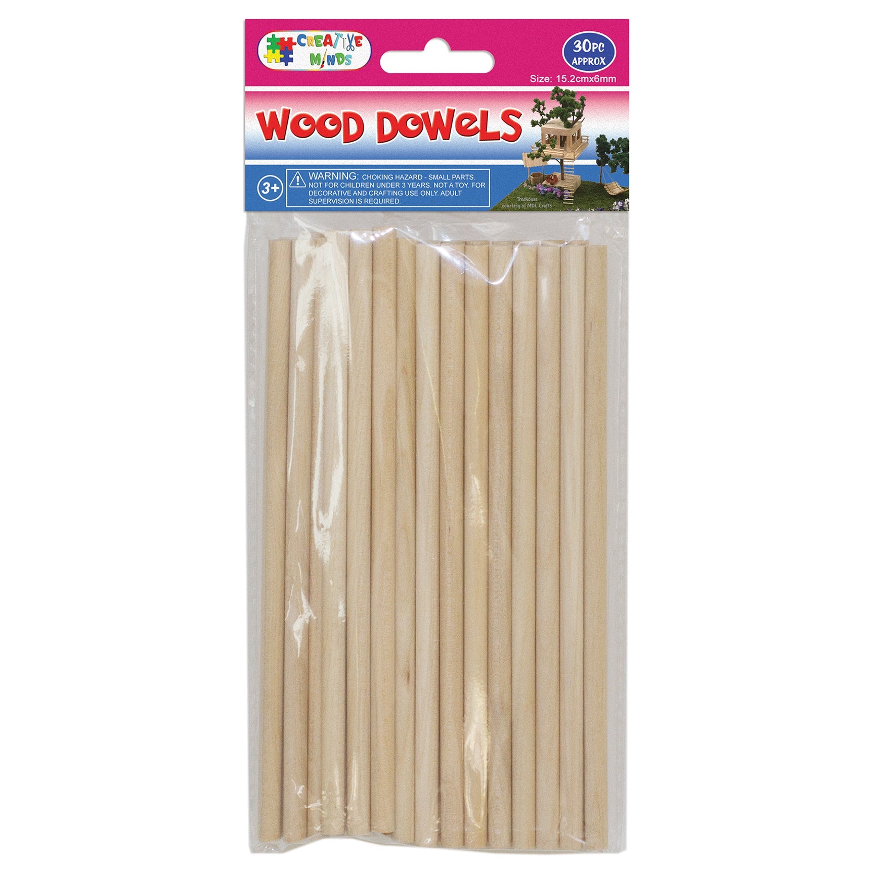 WOOD CRAFT DOWELS (NAT) 15.2CMx0.6CM 30PC