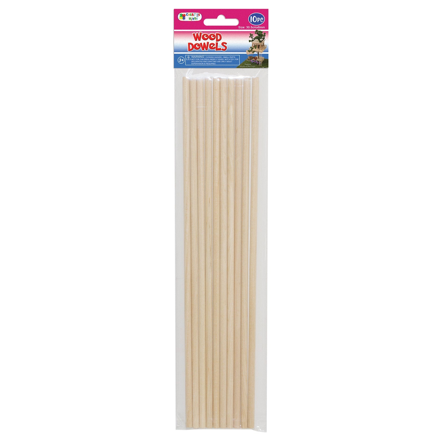 WOOD CRAFT DOWELS (NAT) 30.5CMx0.6CM 10PC