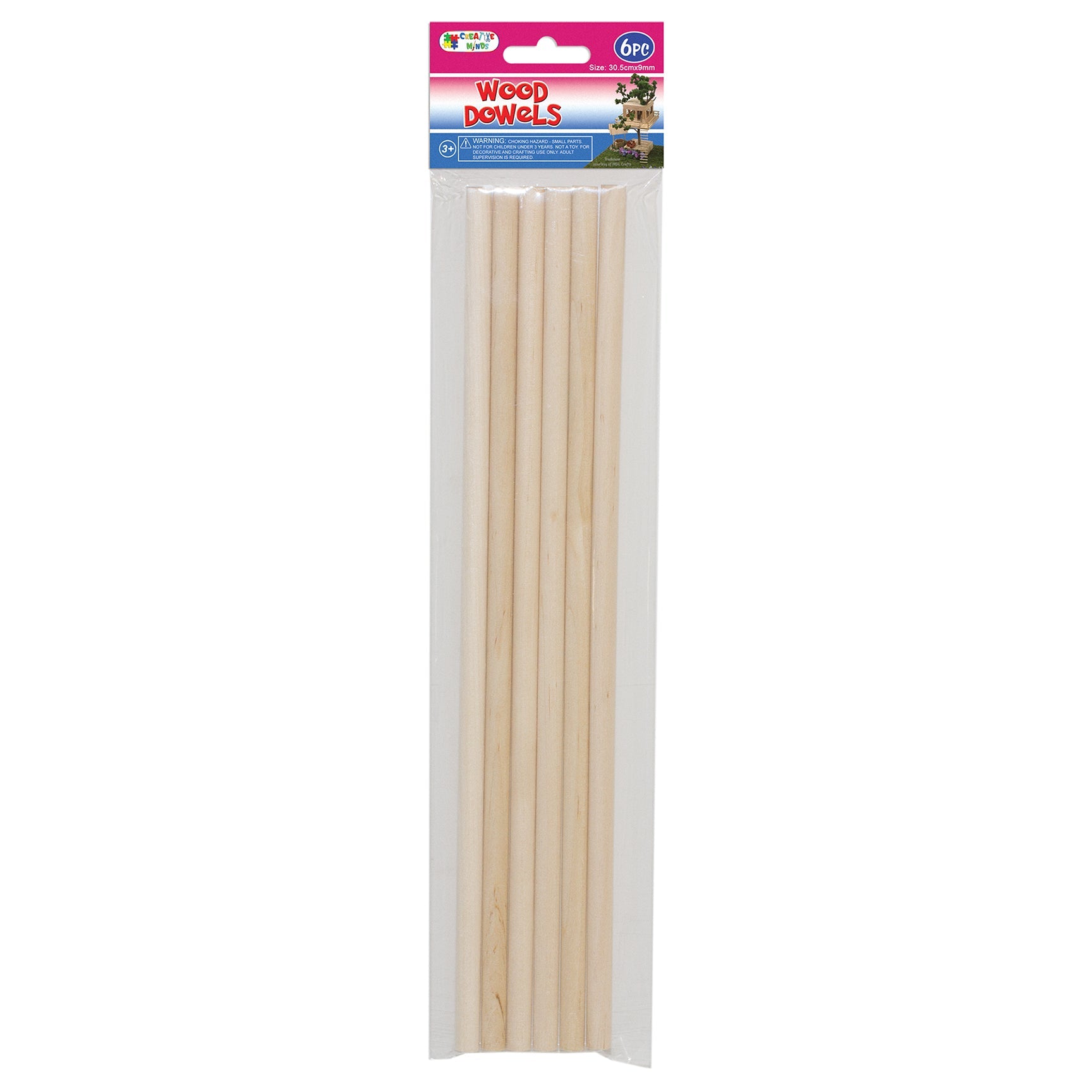 WOOD CRAFT DOWELS (NAT) 30.5CMx0.9CM 6PC