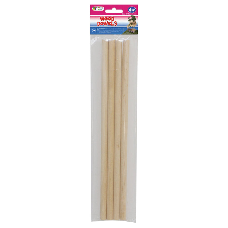 WOOD CRAFT DOWELS (NAT) 30.5CMx1.1CM 4PC