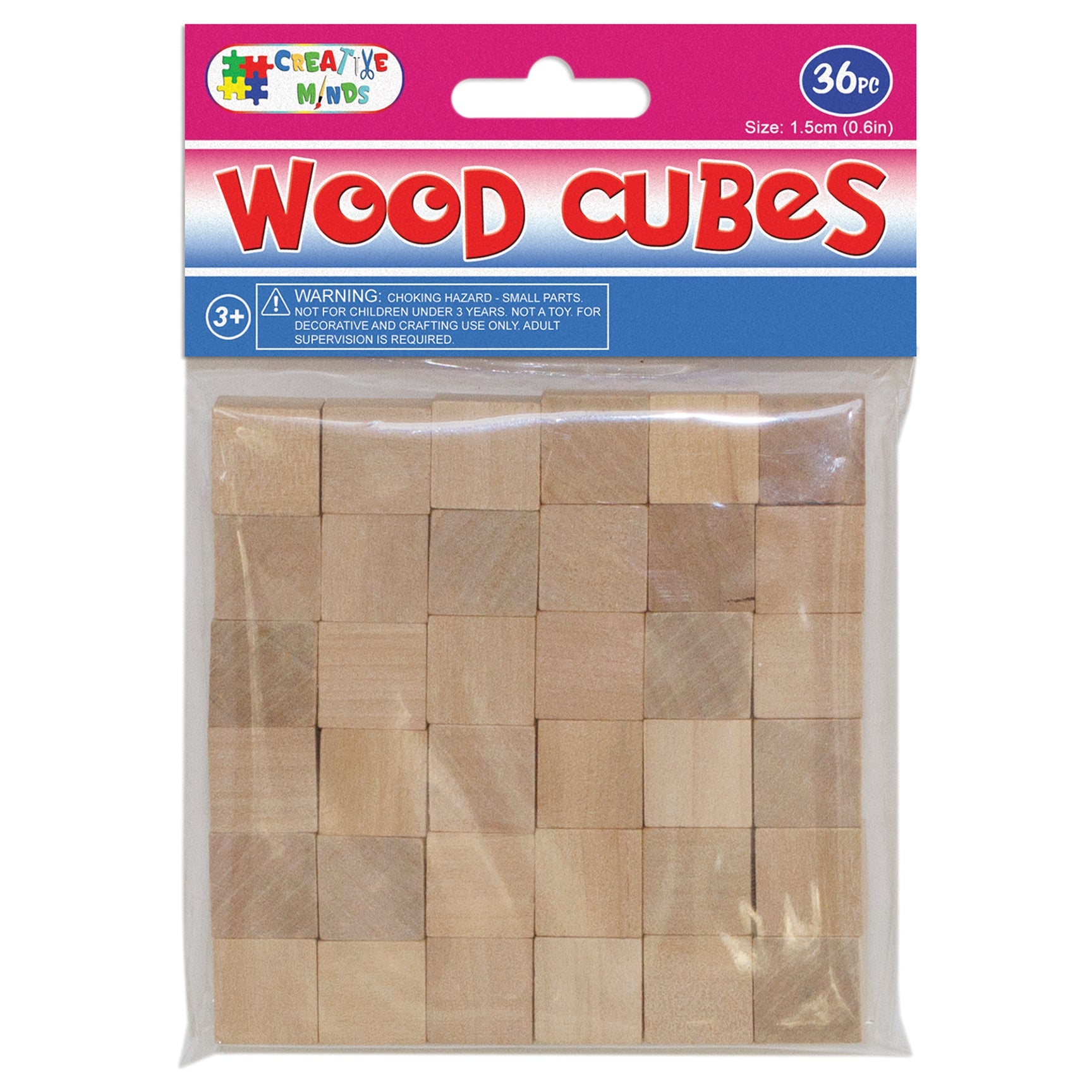 WOOD CRAFT CUBES (NAT) 1.5CM 36PC