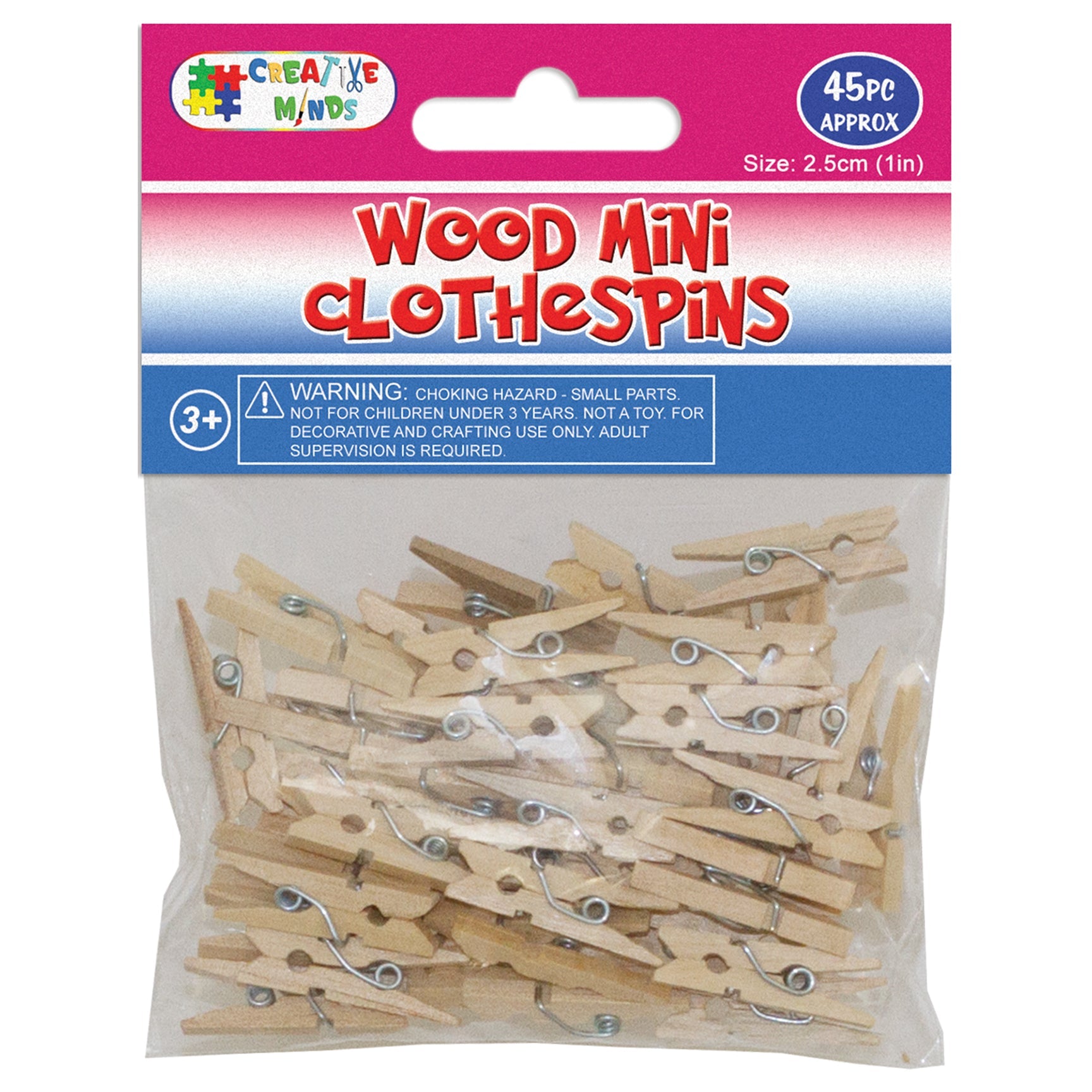 WOOD CRAFT MINI CLOTHESPINS (NAT) 2.5CM 45PC