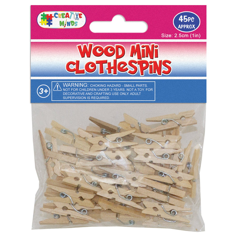 WOOD CRAFT MINI CLOTHESPINS (NAT) 2.5CM 45PC