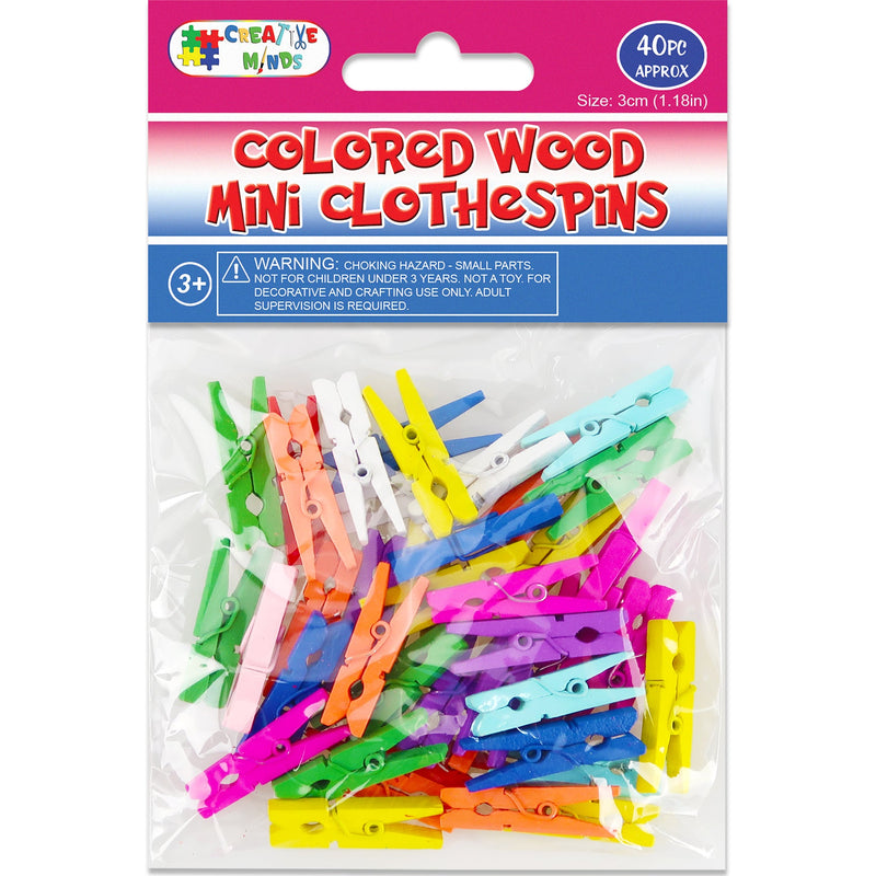 WOOD CRAFT MINI CLOTHESPINS (COL) 3CM 40PC
