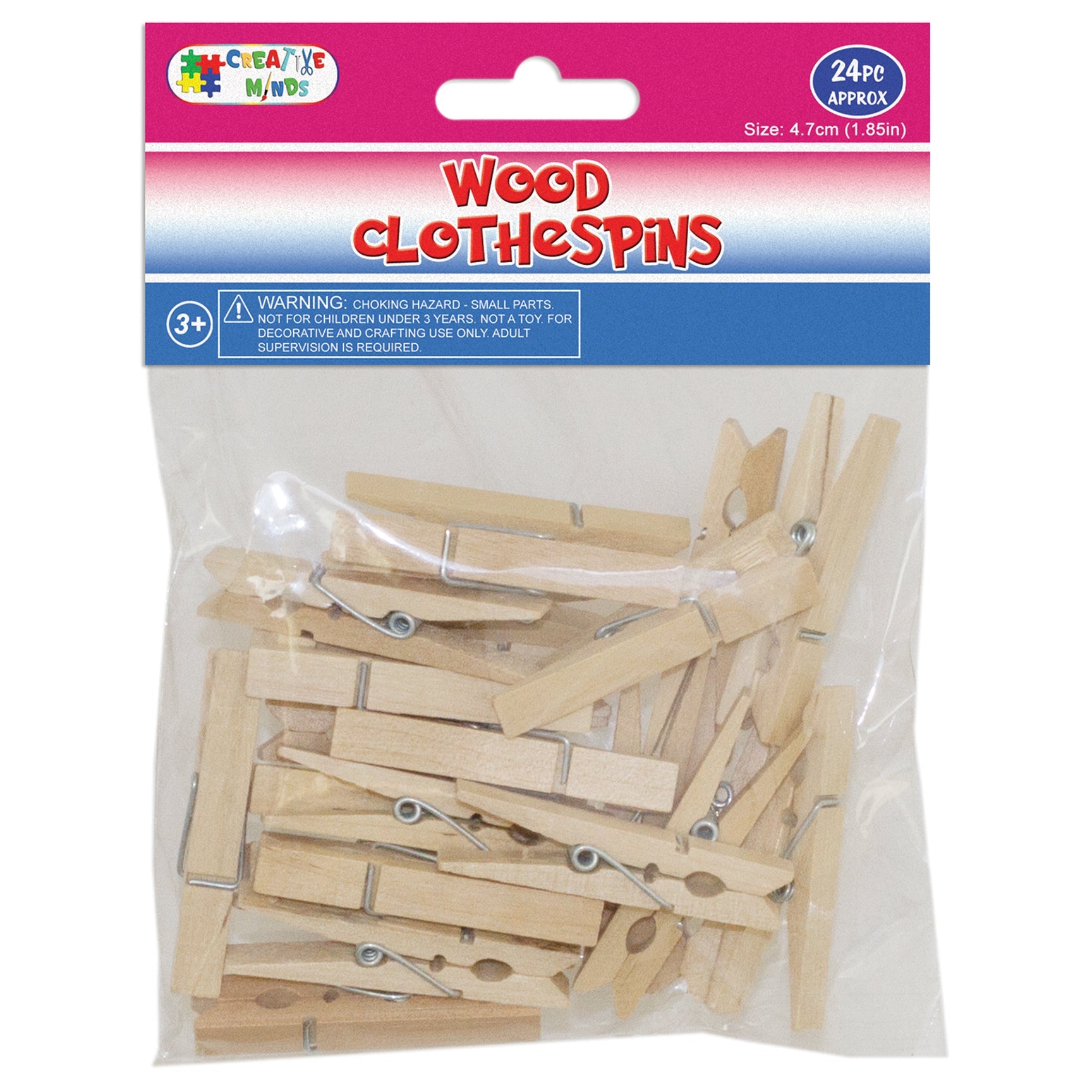 WOOD CRAFT CLOTHESPINS (NAT) 4.7CM 24PC
