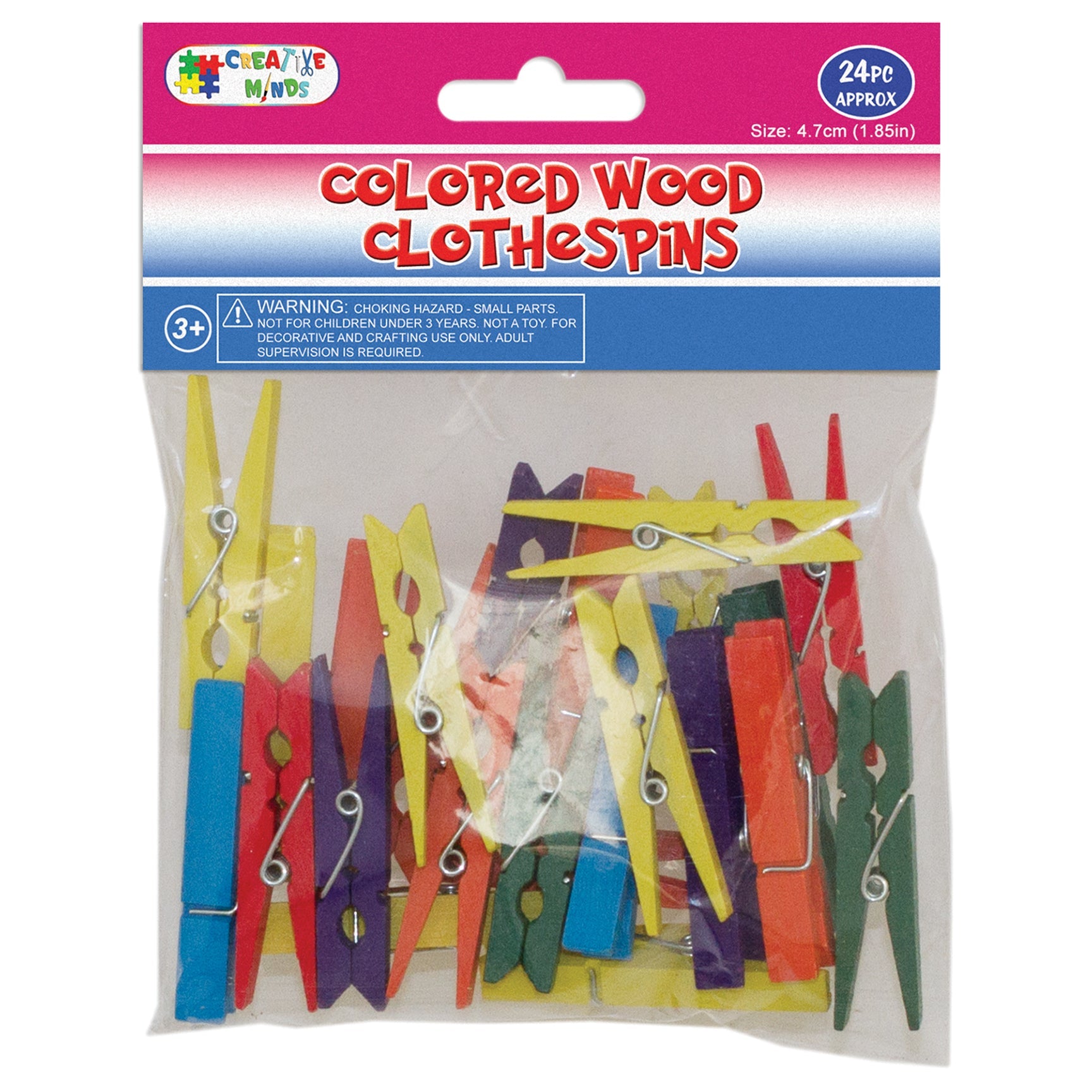 WOOD CRAFT CLOTHESPINS (COL) 4.7CM 24PC