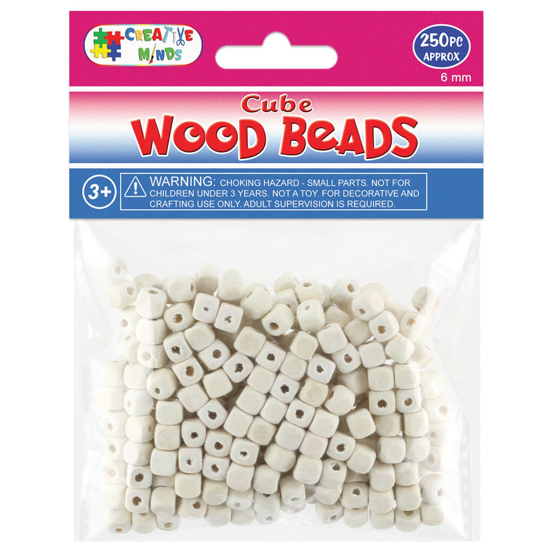 WOOD BEADS CUBE (NAT) 6MM 250PC