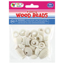 WOOD BEADS ASSTD (NAT) 28PC