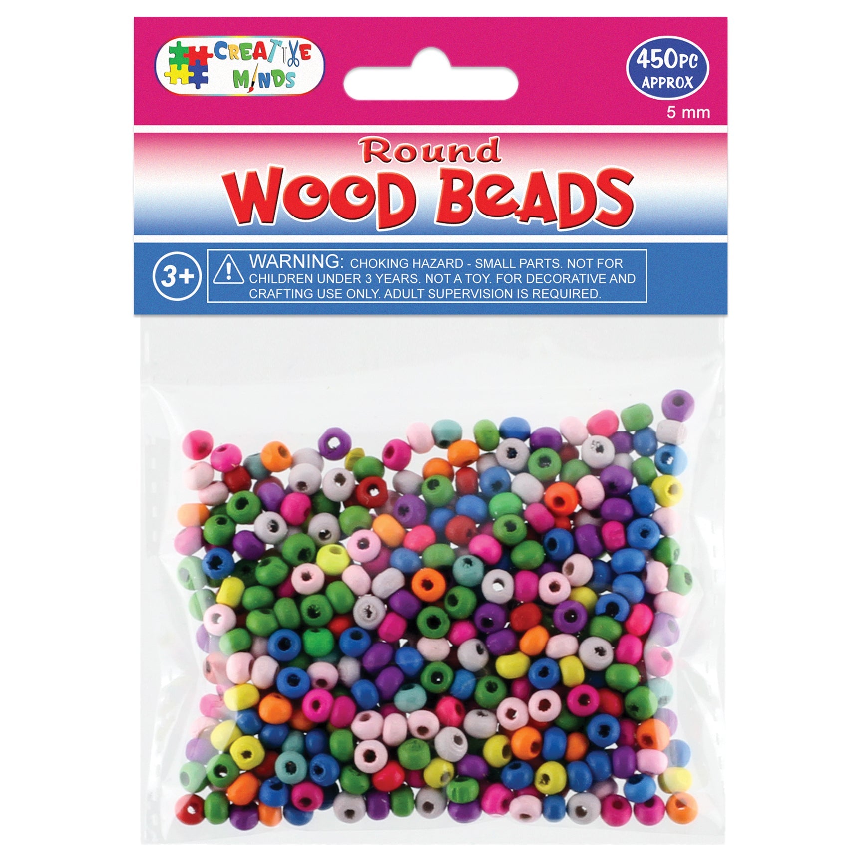 WOOD BEADS ROUND (COL) 5MM 450PC