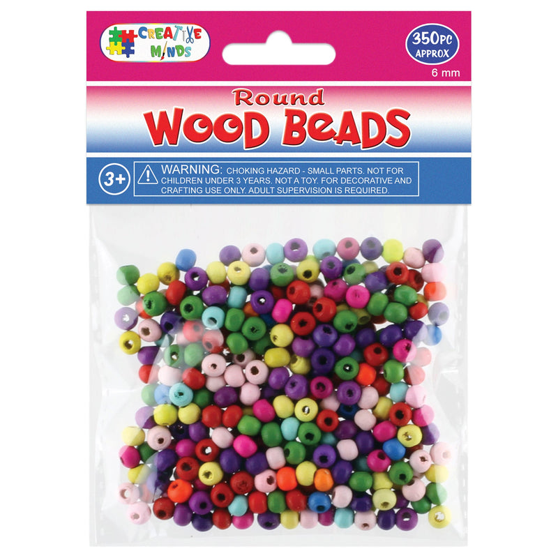 WOOD BEADS ROUND (COL) 6MM 350PC