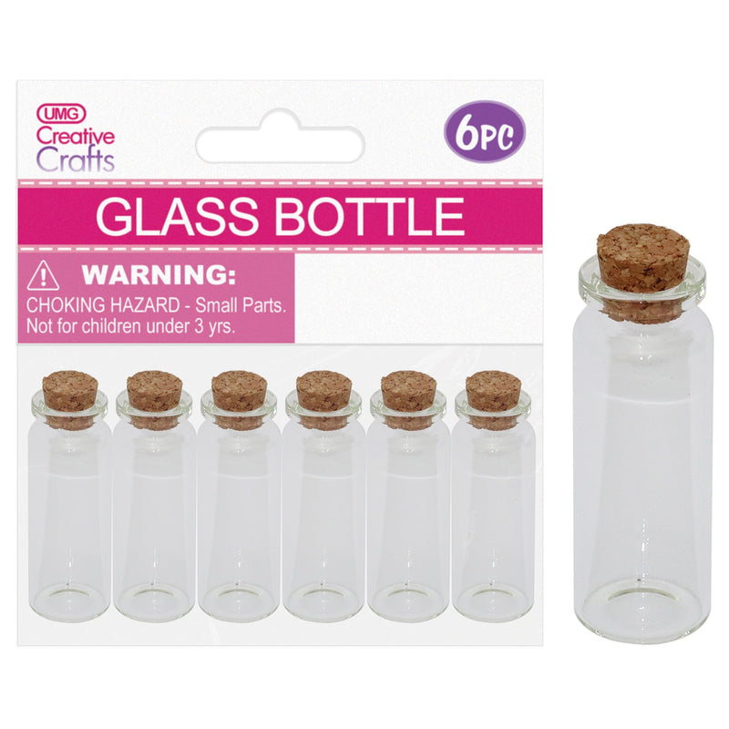 MINI GLASS BOTTLE CONT W CORK LID 6PC