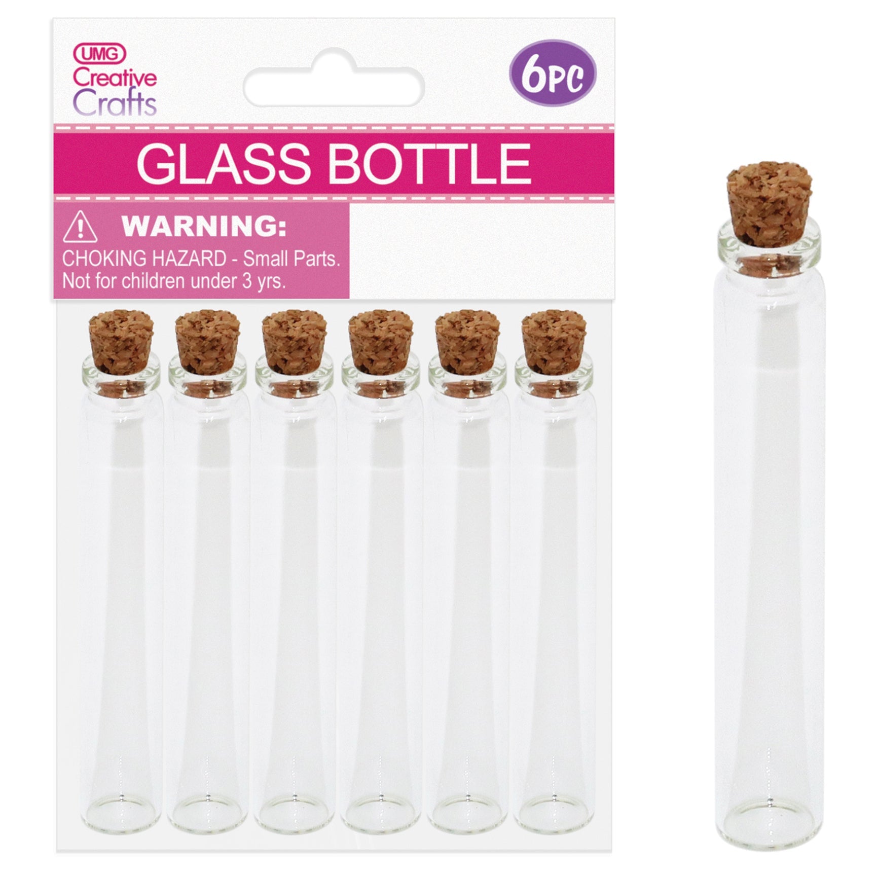 MINI GLASS BOTTLE CONT W CORK LID 6PC