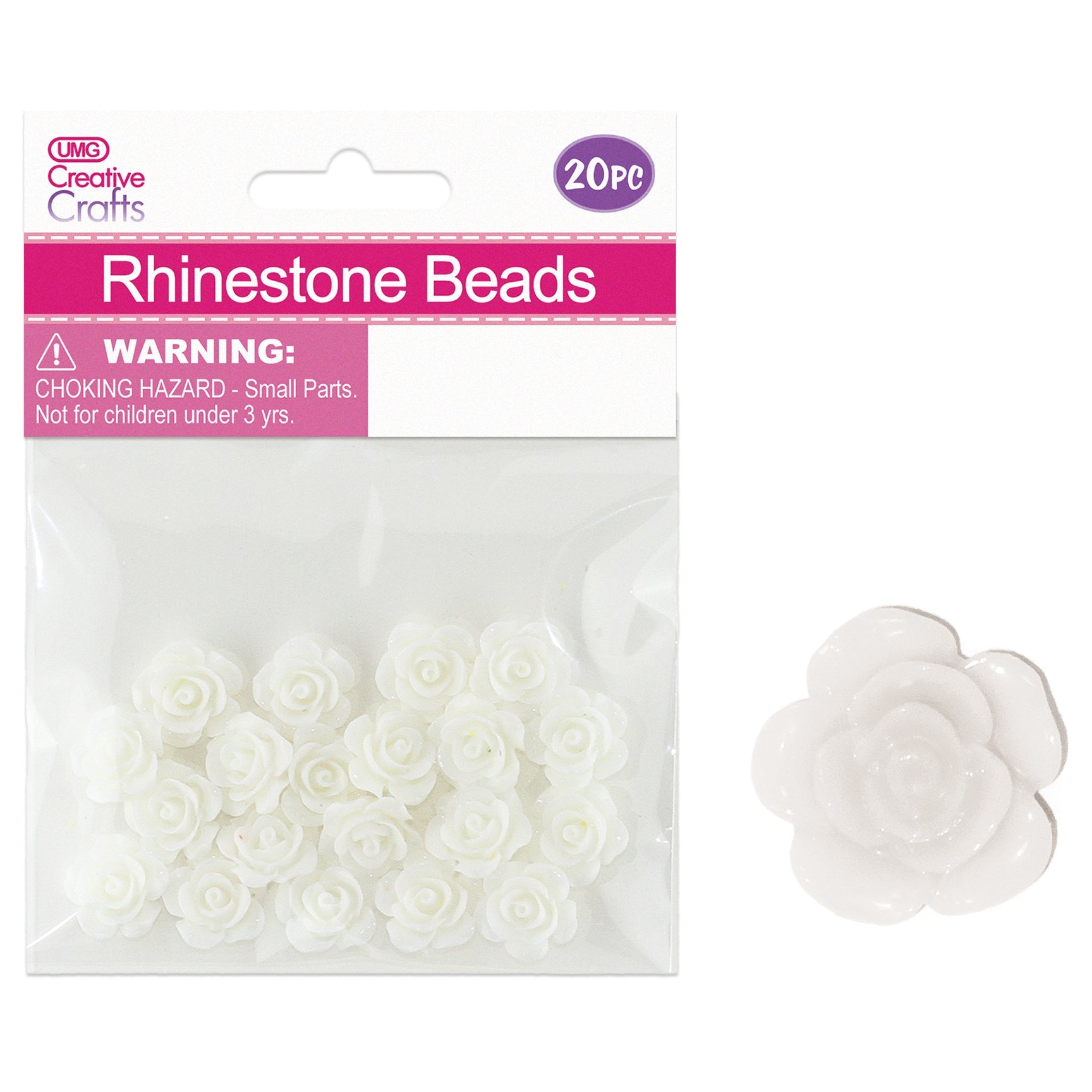 CRAFT BEADS ROSE 14MM 20PC WHITE