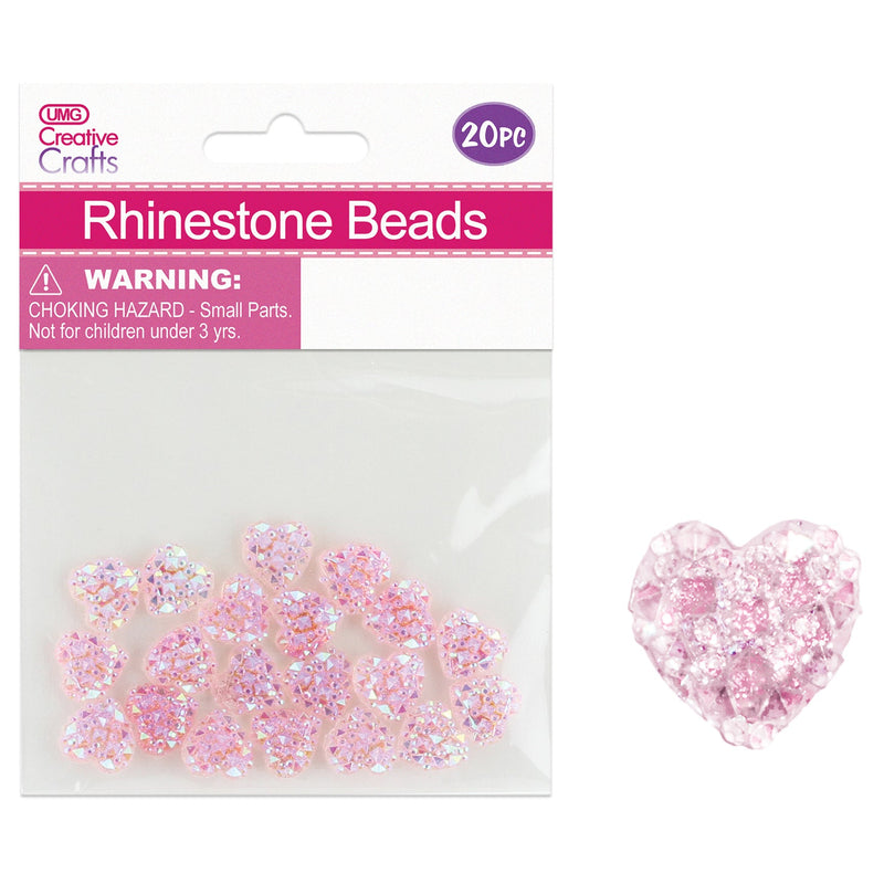 CRAFT BEADS HEART 14MM 20PC PINK