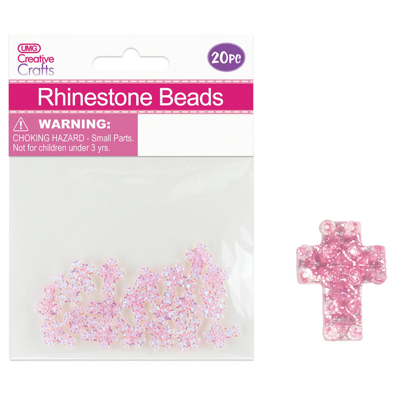 CRAFT BEADS CROSS 14MM 20PC PINK