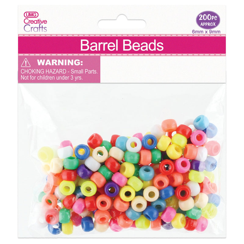 BARREL BEADS 6x9MM; 8MIXED COLORS