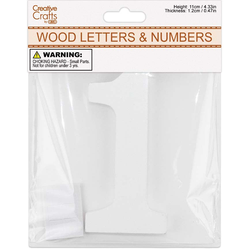 1 WOOD NUMBER 11x1.2CM (WHITE)