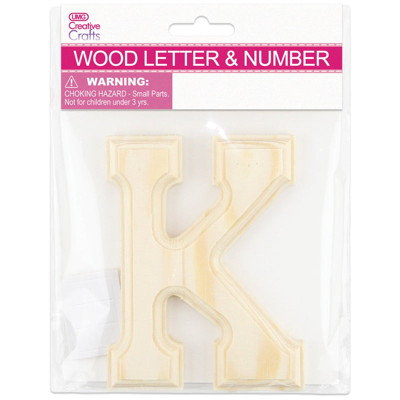 K WOOD LETTER BEVEL CUT (NATURAL) 11x1.2CM