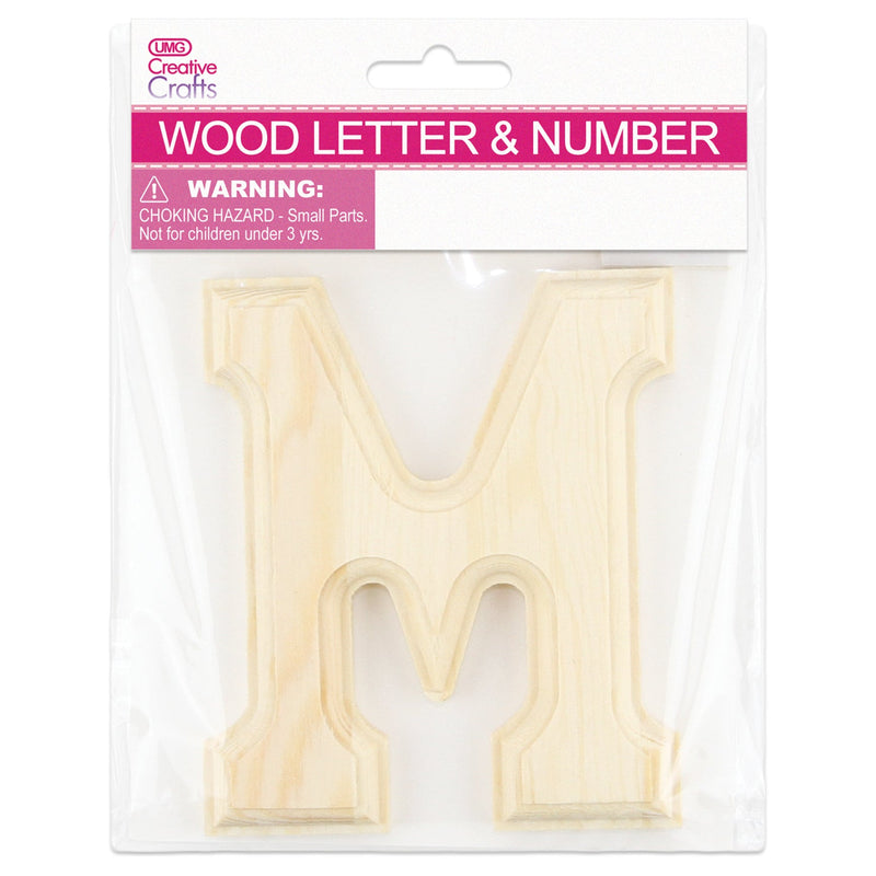 M WOOD LETTER BEVEL CUT (NATURAL) 11x1.2CM