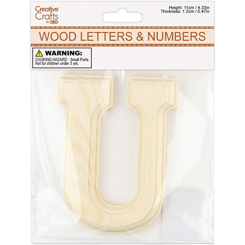 U WOOD LETTER BEVEL CUT (NATURAL) 11x1.2CM
