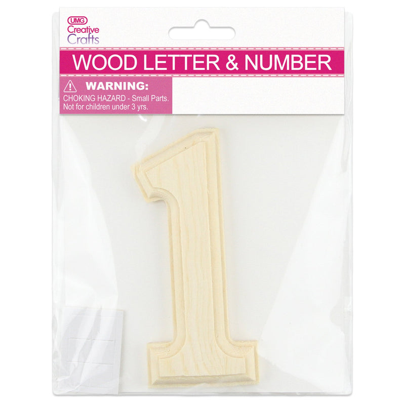 1 WOOD NUMBER BEVEL CUT (NATURAL) 11x1.2CM