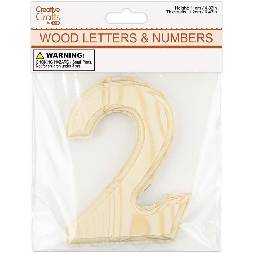2 WOOD NUMBER BEVEL CUT (NATURAL) 11x1.2CM
