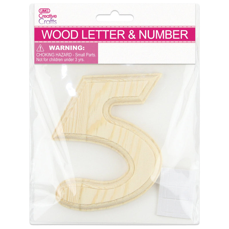 5 WOOD NUMBER BEVEL CUT (NATURAL) 11x1.2CM