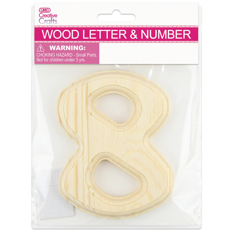 8 WOOD NUMBER BEVEL CUT (NATURAL) 11x1.2CM