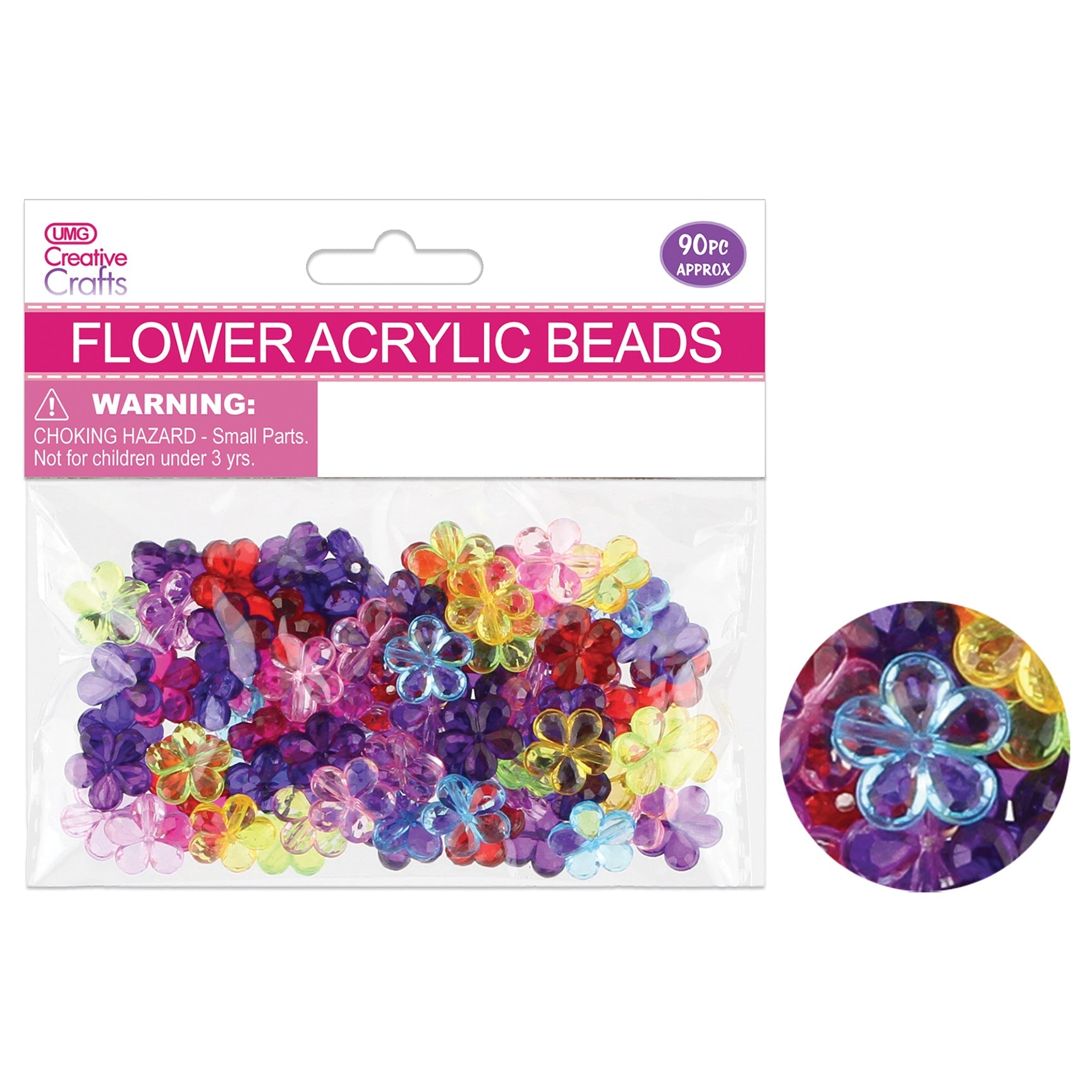 BEADS ACRYLIC FLOWER 15MM 90PC MIXED