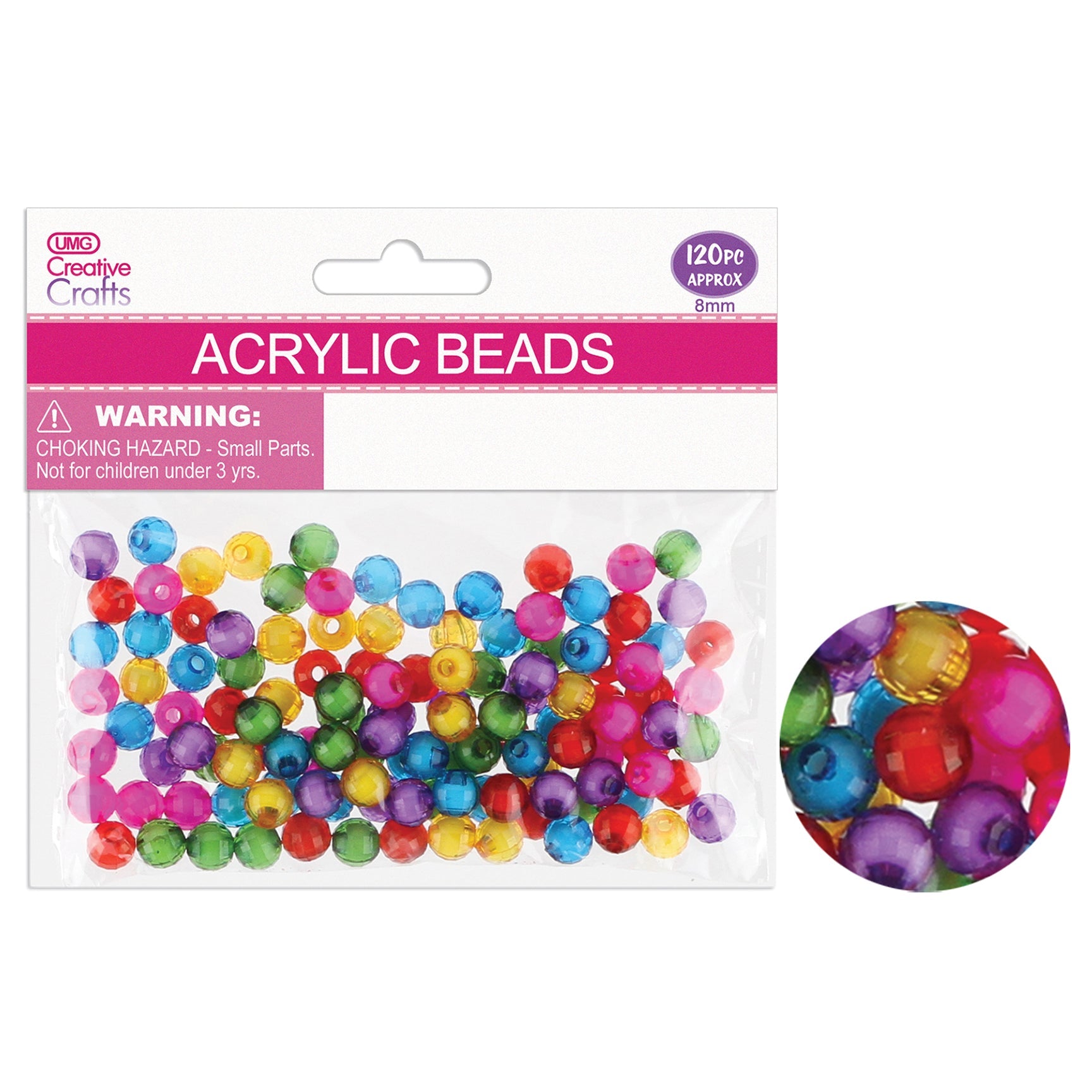 BEADS ACRYLIC 8MM 120PC