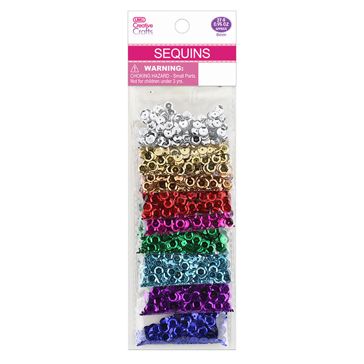 SEQUIN 6MM 9COL 27G BASIC MIX